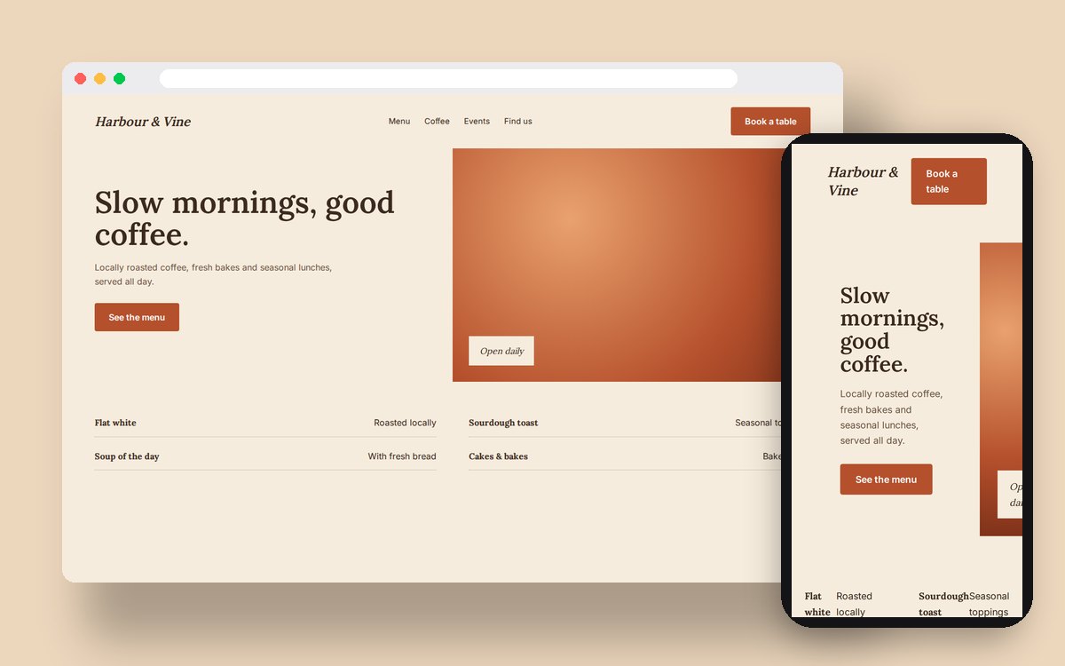 Website design concept mockup for a local Peterborough business on desktop and mobile