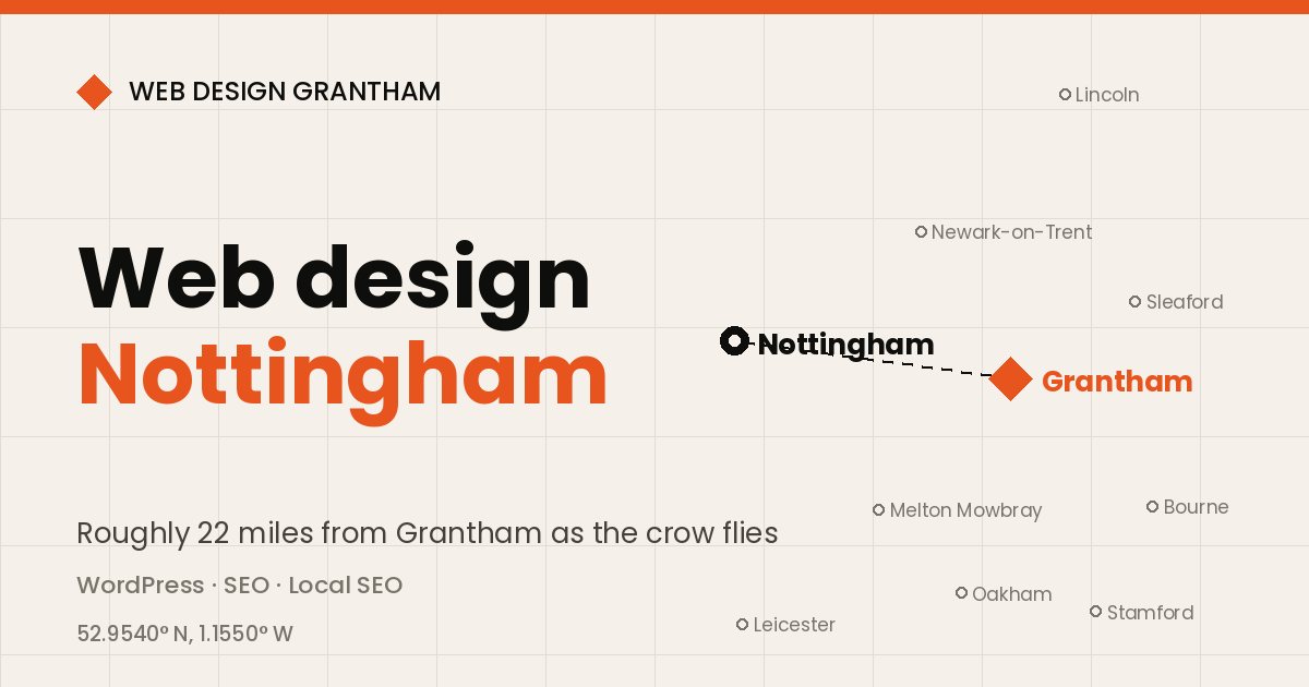 Map showing Nottingham in relation to Grantham