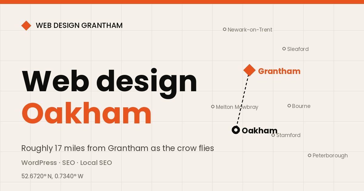 Map showing Oakham in relation to Grantham